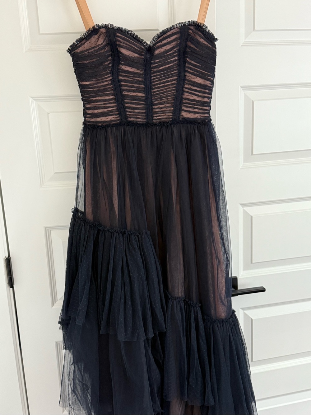 Cinq à Sept Navy Tulle Corset Bustier Midi Dress NWT Size 6